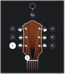 Oberfläche der Yousician Guitartuna Stimmgerät-App.
