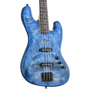 Korpusbild des Fame JB Burl Top Trans Blue E-Bass.