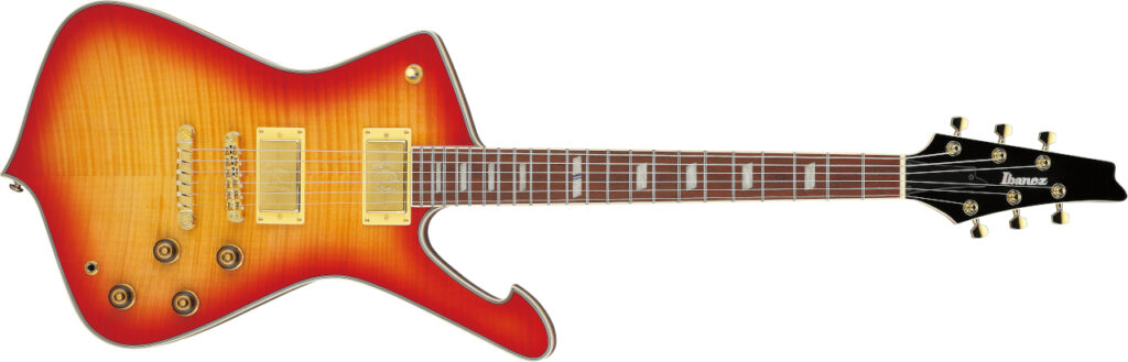 Ibanez Iceman IC420FM Cherry Sunburst Frontbild Frontales Produktbild der Ibanez Iceman IC420FM Cherry Sunburst