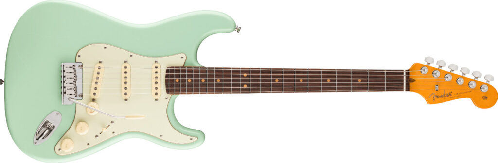 Produktbild der Fender American Ultra Luxe Vintage 60s Stratocaster RW Surf Green E-Gitarre von vorne