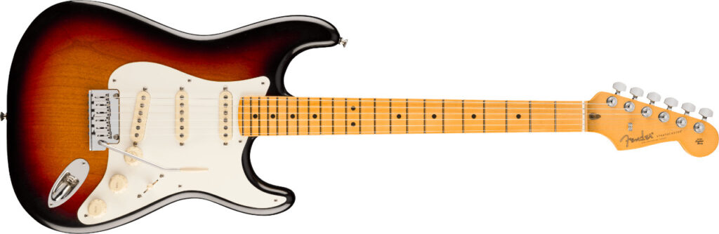 Ptroduktbild der Fender American Ultra Luxe Vintage 50s Stratocaster MN 3-Color Sunburst E-Gitarre von vorne.