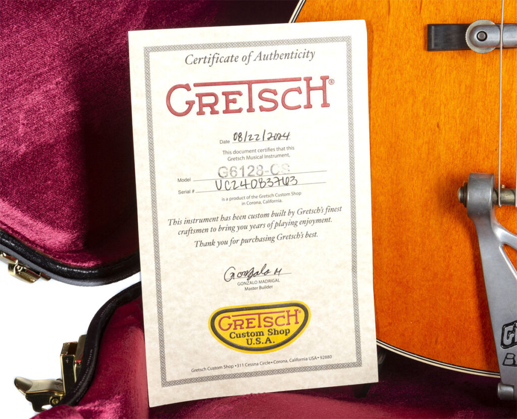Zertifikat einer Gretsch Custom Shop E-Gitarre.