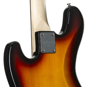 Rückansicht des J&D JB Bass Fretless 3-Tone Sunburst E-Bass.