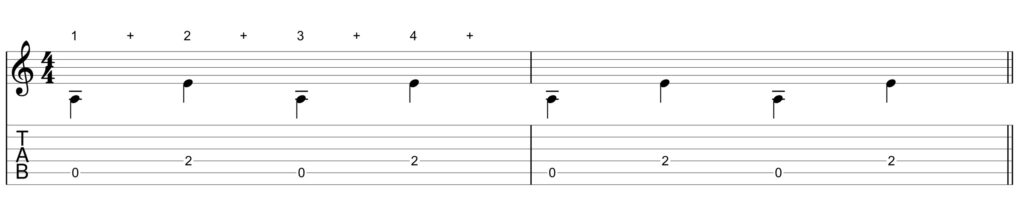 Beispielübung für ein Travis-Picking in a-moll.