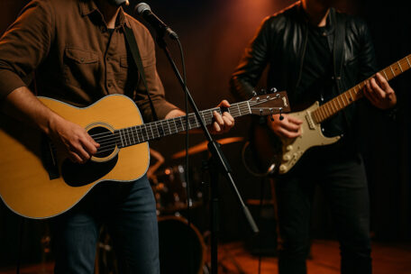 Musiker mit Gitarren auf der Bühne