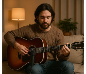 Musiker mit Akustikgitarre bei Wohnzimmersession