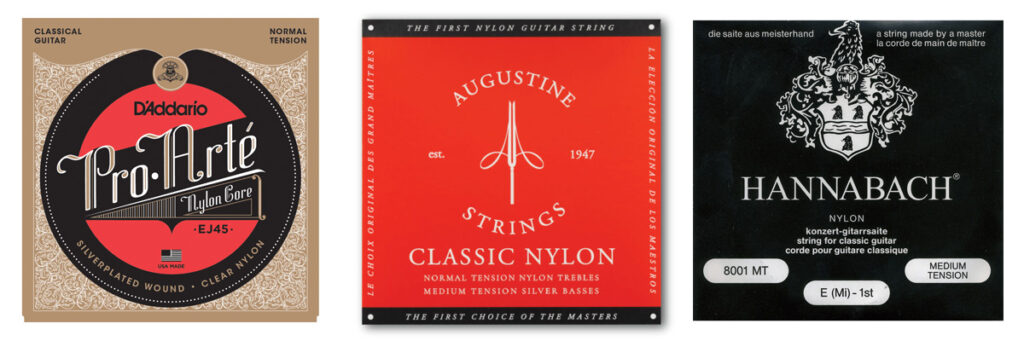 Nylonsaitensätze von D'Addario, Augustine und Hannabach.
