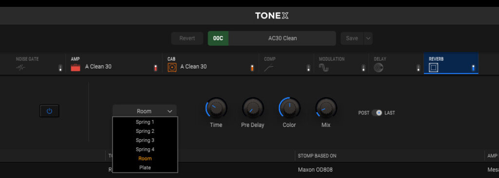 ToneX Editor Screenshot, in dem ein Effekt eingestellt wird.