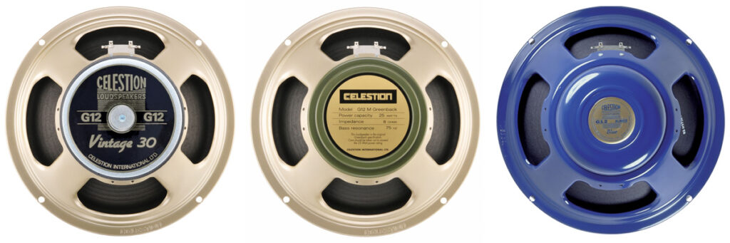 Celestion Vintage 30, Greenback und Alnico Blue Lautsprecher.