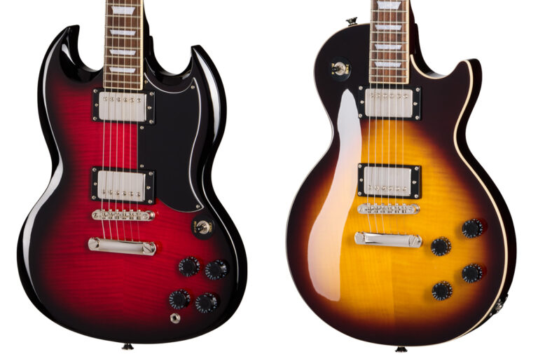 Korpusbilder der Epiphone SG Tribute Plus und Les Paul Tribute Plus.