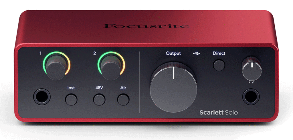 Frointansicht des Focusrite Scarlett Solo 4th Gen Audio-Interface.