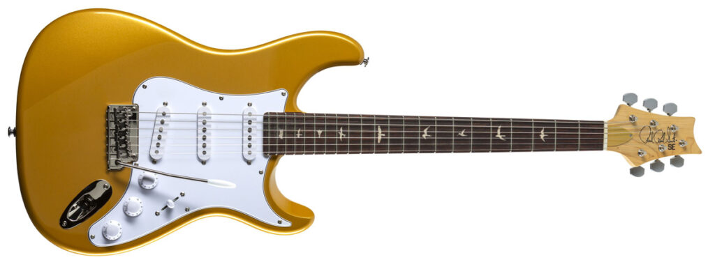 Frontansicht der PRS SE John Mayer Silver Sky Gold SparkE-Gitarre.