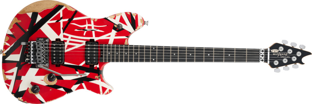 EVH Limited Edition Wolfgang Special Striped EB Red with Black and White Stripes Frontbild.