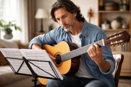 Gitarrist mit Notenblatt