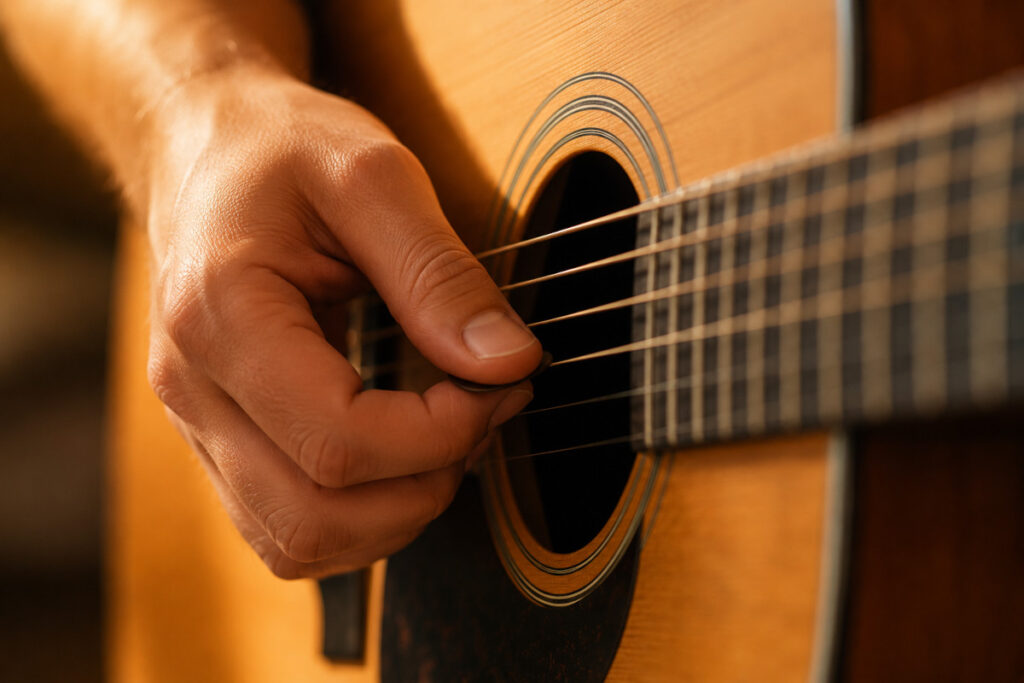 Nahaufnahme Gitarre und Hand