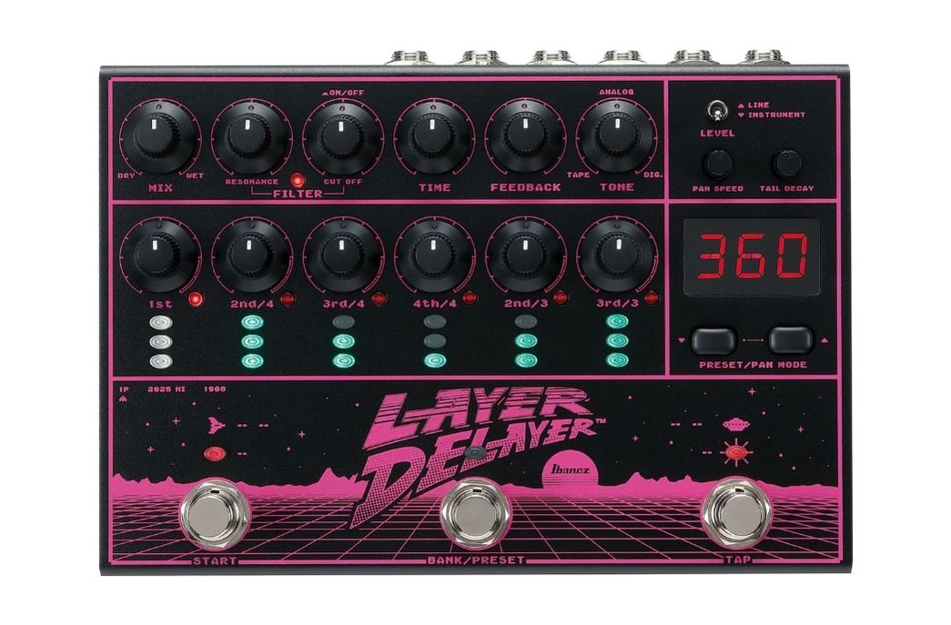 Das Ibanez LD303 bietet Stereo-Ein- und -Ausgänge, einen Wet-FX-Loop sowie MIDI In/Thru, USB-C und einen 9-Volt-Netzteilanschluss.