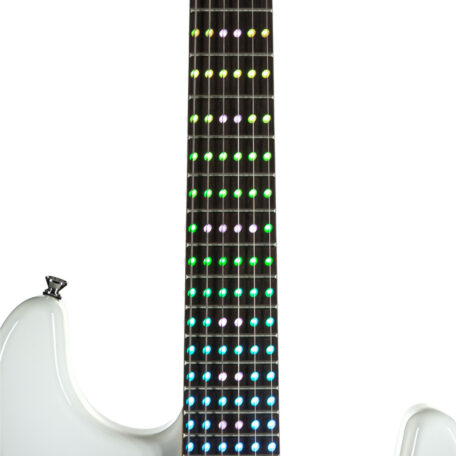 Palisander-Griffbrett der Litejam Smart Guitar mit LED-Lichtern. Palisander-Griffbrett der Litejam Smart Guitar mit LED-Lichtern.