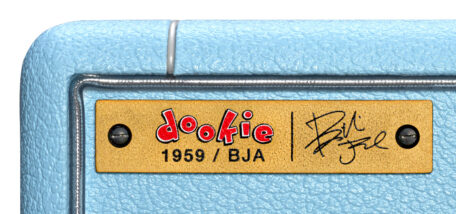 Goldfarbene Frontplatte mit "Dookie"-Logo und Billie Joe Amrstrong-Signatur Goldfarbene Frontplatte mit "Dookie"-Logo und Billie Joe Amrstrong-Signatur