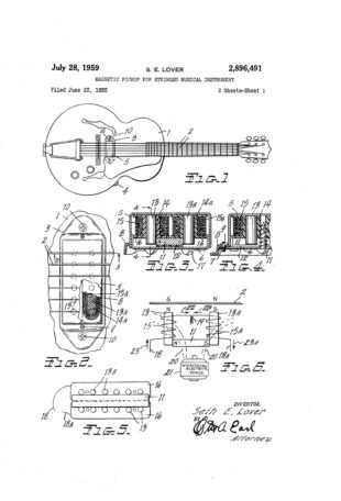 PAF Humbucker Patent Seth Lover 1959 Humbucker Patent von Seth Lover aus dem Jahr 1959