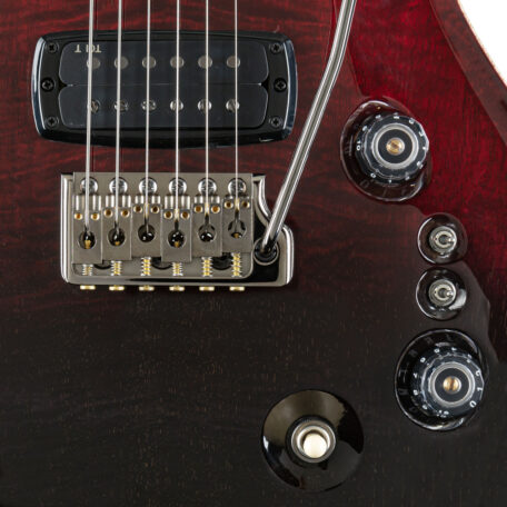 PRS Custom 24-08 Mango Top Fire Red Gray Black Regler-Layout Nahaufnahme der PRS Custom 24-08 Mango Top Fire Red Gray Black Regler-Layout