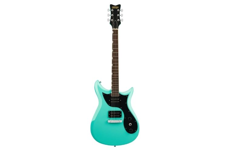 Die Gretsch Streamliner CVT verbindet eine eigenständige Double-Cutaway-Form mit einem auffälligen Sea-Foam-Green-Finish.