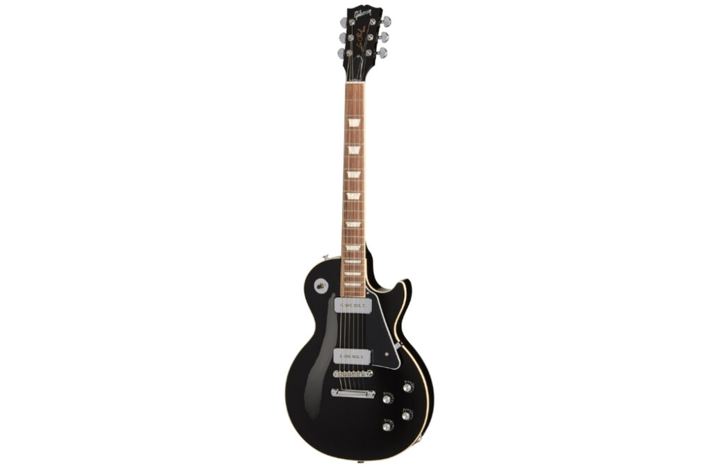 Die Gibson Noel Gallagher Les Paul Standard Ebony kombiniert klassische Les-Paul-Konstruktion mit eigenständiger P-90-Optik.