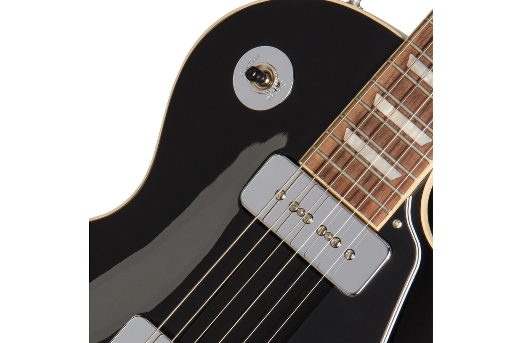 Verchromter Switch-Washer, schwarzer Toggle-Schalter und Fünflagenschlagbrett: markante Details der Gallagher-Les-Paul.