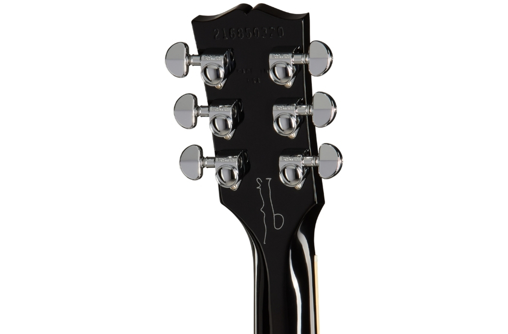 Auf der Kopfplattenrückseite sitzt das dezente, reproduzierte Signatur-Decal von Noel Gallagher.