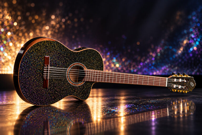 Ortega Glamsuite Black Rainbow Sparkle: Klassikgitarre mit Glam-Faktor